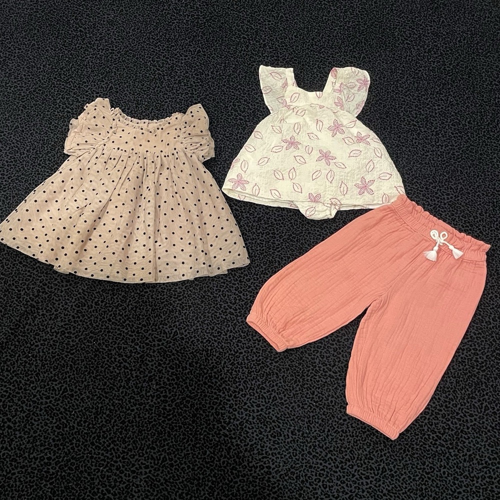 Girls Outfit Set Bundle Lot Of 3 Clothes 3-6M Polka Dots Floral Ruffle
